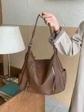 时尚多拉链 Merlette 复古手提包腋下包韩国荔枝纹小众大容量斜挎包女士手提包单肩包通勤