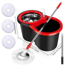 Zestaw mopa obrotowego ze stali nierdzewnej do czyszczenia podłóg 360° i wiadra, wiadro do mopa łazienkowego wyposażone w 3 ultracienkie wymienne końcówki mopa z mikrofibry i 61-calową regulowaną rączkę, nadaje się do czyszczenia podłóg i łodzi.