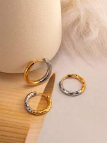 Set de 3 pares de pendientes de aro bicolor ligeros estilo Ins, pendientes de acero inoxidable de lujo para mujeres, adecuados para uso diario