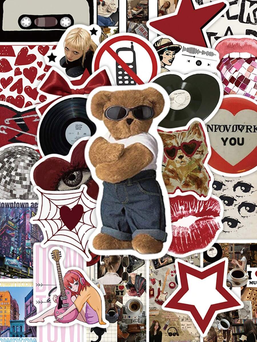 Millennium Theme Y2K Cool Girl Stickers - Creative Fashion Aesthetic Stickers, Perfect For Decorating Phones, Laptops, Diaries, Water Bottles, Bullet Journal Decor, Planner Stickers, Back-To-School,School Supplies,Back To School - Multicolor - View 1