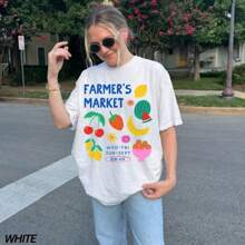 Oversized T Shirt Womens Flower Shirt Farmers Market Shirt Flower Market Tshirt Fruit Shirt Tomato Shirt Aesthetic Flower Shirt Y2K Shirt Floral Shirt - trắng - Xem 1