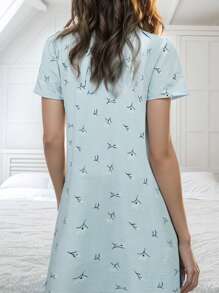 Maternity Floral & Leaf Print Loose Fit Casual Round Neck Short Sleeve Dress/Nightgown Suitable For Both Indoor & Outdoor Wear, Spring/Summer