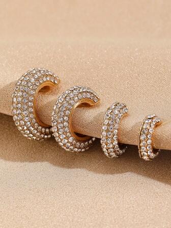 1 set Nytt mode tjocka strass dekorerade gyllene/silver Casual Vardagskläder Clip-On örhängen lämpliga för kvinnor