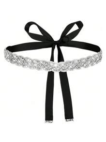 Cinturón de novia de boda con cristales de strass hecho a mano para mujeres, cinturones de cristal brillante, cinta con brillo para vaqueros, vestidos, Halloween - Blanco - Ver 1