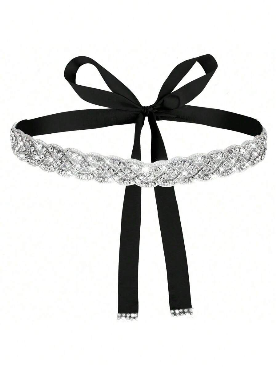 Cinturón de novia de boda con cristales de strass hecho a mano para mujeres, cinturones de cristal brillante, cinta con brillo para vaqueros, vestidos, Halloween - Blanco - Ver 1