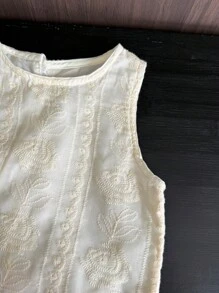 bearleader 2pcs Young Girl Elegant Beige Embroidered Sleeveless Top And Shorts Set With Lace Trim For Summer - Apricot - View 5