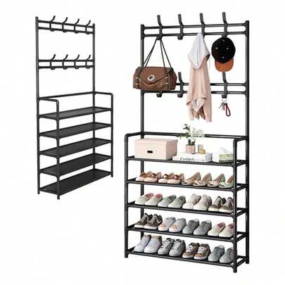 Zapatero Perchero Organizador Fasilyt YUB-016 Metalico 8 Ganchos 5 Niveles Negro