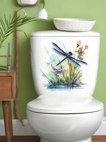 1pc Dragonfly Pattern Toilet Seat Sticker, Home Decor Bathroom Sticker, Bathroom Decor Tool, Wall Decal, Elegant Style
