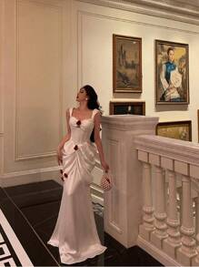 Fashion Elegant Sexy Sweetheart Floral 3D Cut Waist Cocktail Dress, Party Dress, Wedding Guest Dress, Formal Dress, Evening Dress,Gown