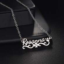 1pc Customized Name Necklace, Fashionable Stainless Steel Customizable In Various Styles, Laser Cut Pendant/Minimalist Design/Women & Men Summer Accessory/Birthday Party/Valentine's Day Gift - Silver - View 7