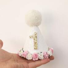 1pc Shiny Birthday Party Cone Hat With Floral Decor, Universal Celebration Headwear For Birthday And Festive Occasions, Photo Prop