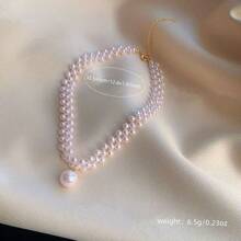 1 szt. Nowy naszyjnik z sztucznych pereł, minimalistyczny design, delikatny naszyjnik typu choker, modny łańcuszek obojczykowy - Biały - Zobacz 6