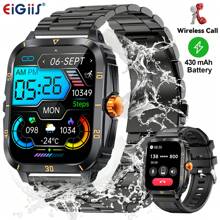 EIGIIS 1 件不锈钢表带男士智能手表（拨打/接听电话）具有 3ATM 防水功能，坚固耐用的手表，1.96 英寸高清屏幕睡眠监测器，100 多种运动模式健身追踪器，兼容 Android IOS - 黑橙色 - 查看 2