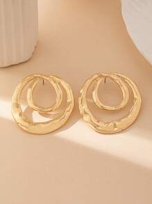 1 对复古几何分层环状耳环，金色金属色调，优雅时尚，适合送礼、聚会和日常佩戴 - 金黃色 - 查看 5