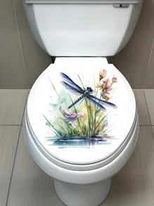 1pc Dragonfly Pattern Toilet Seat Sticker, Home Decor Bathroom Sticker, Bathroom Decor Tool, Wall Decal, Elegant Style