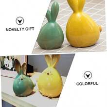 2 piezas Figuras de conejo de Pascua de cerámica, estatuas de conejo para decoración de mesa de fiesta de Pascua y decoración interior de automóvil - Multicolor - Ver 6