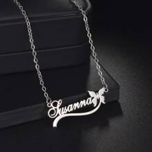 1pc Customized Name Necklace, Fashionable Stainless Steel Customizable In Various Styles, Laser Cut Pendant/Minimalist Design/Women & Men Summer Accessory/Birthday Party/Valentine's Day Gift - Silver - View 3