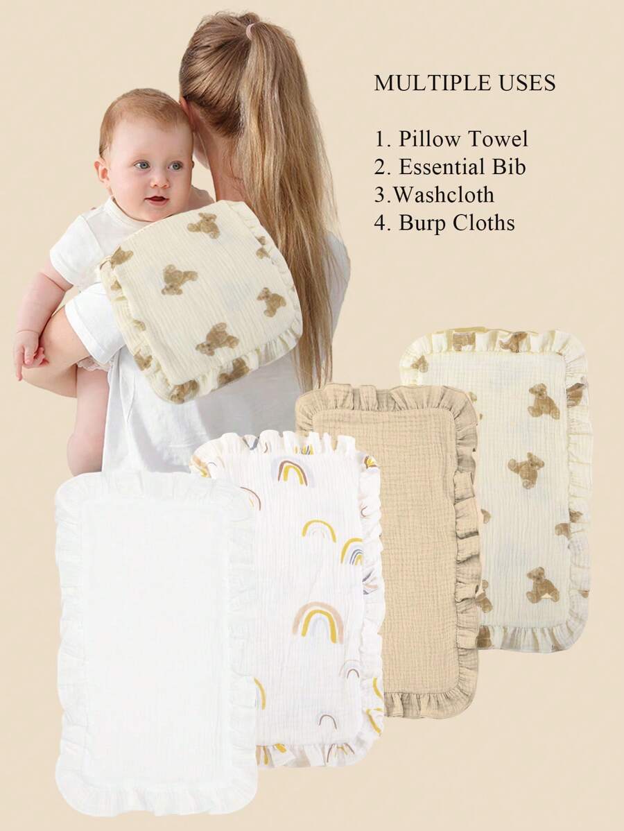 4 件装婴儿平纹细布哺乳围兜、拍嗝巾、吸水擦拭巾、多用途毛巾 - 彩色 - 查看 1