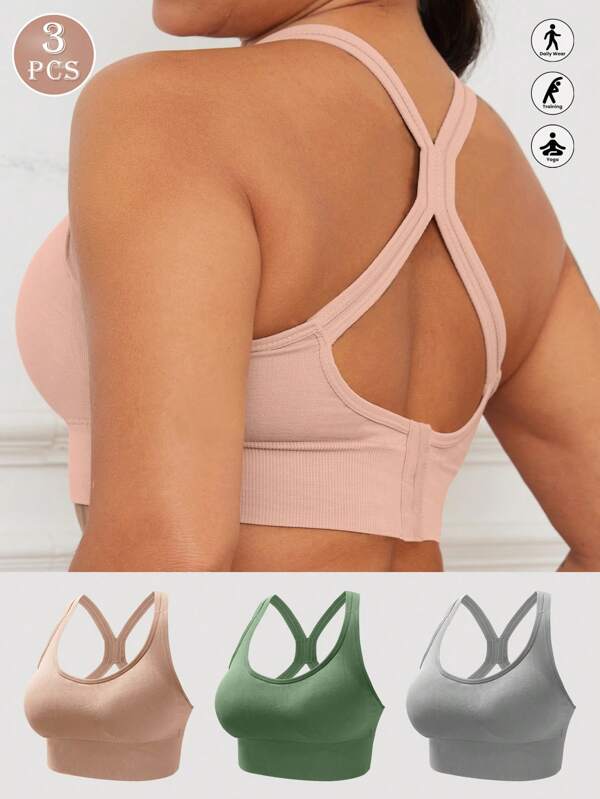 Sutiãs esportivos push-up ajustáveis sem costura femininos de 3 peças - conforto, respirabilidade, à prova de choque e moda para ioga