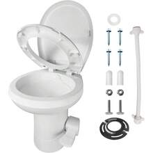 Mupera - Kit de inodoro para RV, pedal mejorado, tomas de agua tipo T, inodoro con descarga de gravedad con brida (nuevo 2025), con asiento de inodoro y cubierta para autocaravana y RV - 1 - Ver 1