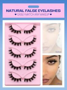 GROINNEYA 5 Pairs Manga Lashes Faux Mink Eyelashes Natural Long Winged End Eye Elongated Eyelashes Faux Cils Eyelashes Extension (07) - 黑色 - 查看 4