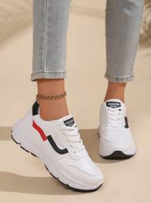 Women's Chunky Sneakers, Spring/Autumn Khaki Mesh Breathable Casual Sports Sneakers, Low-Cut Slip-Resistant Fashion Running Shoes - White - View 4