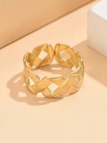 1 Piece Elegant Vintage Braided Stainless Steel Adjustable Open Ring, 18K Gold Plated Non-Fading Jewelry, Women Everyday Wear
