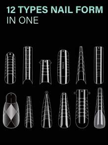Baoke 288pcs/12 Different Shapes Reusable Nail Film Duckbill Paperless Tray Extension Nail Mold Pointed 3D Design Rectangular False Nails Almond Tip Nail Coffin Mold Set In Box Summer Spring Nails Press On - Clear - View 3