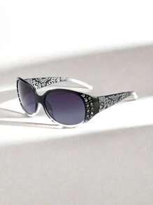 1 chiếc kính vuông nhỏ họa tiết hoa Y2K thời trang dành cho nữ, thích hợp để đeo hàng ngày và dự tiệc khi đi nghỉ hè ở bãi biển, ngoài trời, du lịch - Đen sang xám - Xem 1