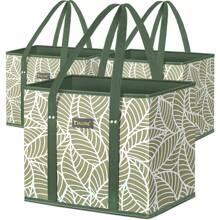 3Pk Reusable Grocery Bags, Foldable Shopping Bags For Groceries With Reinforced Bottom & Handles - Green - View 2