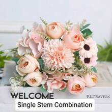 1pc Artificial Flower Bouquet, Decorative For Garden, Home, Outdoor Use, Roses, Daisies, Hydrangea, Wedding, Photography, Events, Multi-Color
