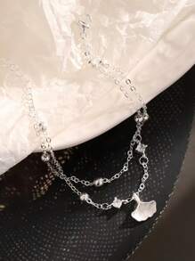 纯银镶钻银杏叶手链小杏开运手链双层圆珠手链森系树叶文艺范儿优雅女性 - 銀杏葉手鍊 - 查看 9