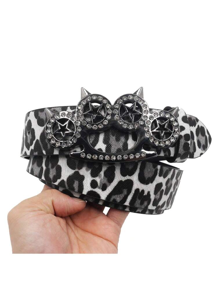 Y2K Punk Style Leopard Print Belt With Rhinestone Accents  display picture 1