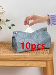 1pc/2pcs/5pcs/10pcs Solid Color Floral Pattern Paper Towel Box, PU Leather 3D Embossed Modern Scandinavian V-Shape Waterproof Desktop Vertical Tissue Paper Storage Holder, Suitable For Office, Dining Room, Bar, Living Room, Bedroom, Bathroom For Home Kitchen Bedroom Living Room Dining Room, Home Decoration Accessories, Decorative Box,Women Wedding Gift,Summer Travel Holiday Festival Must-Have