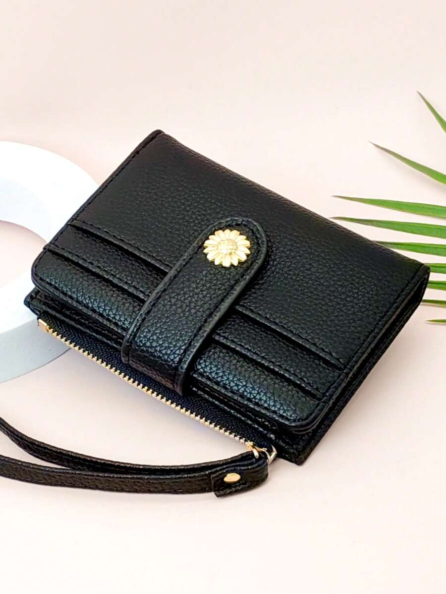 Women's Short Wallet Mini Handbag Multi-Function ID Card Holder Solid Color Coin Purse With Zipper Casual Soft PU Multi-Functional Wallet New Fashion Student Wallet Wallet Purse Wallet Mini Wallet Small Wallet - Black - View 1