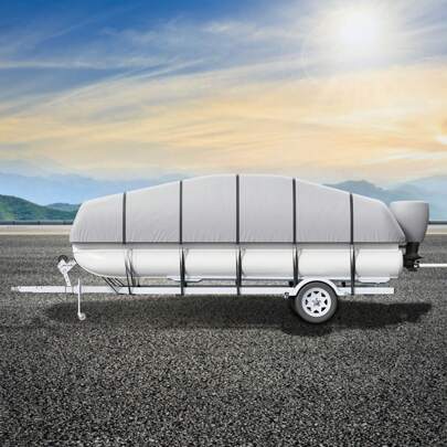 Waterproof Boat Cover, 14'-16'/23'-24'/126"-135"/20'-22'/24'-26' /19'-20'/17'-19' Towable Boat Cover, Hull Cover, Heavy Duty 210D/600D/800D Marine Grade Polyester Mooring Cover For V-, T-, V-Hull Boats, With 5-16 Tie-Down Straps, Grey Or Blue