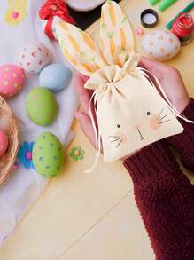 5pcs Linen Bunny Drawstring Bags, Cute Carrot Rabbit Shape, Easter Gift Pouches For Party Favors, Candy, Jewelry, Surprise Packaging, Linen Goodie Bags For Wedding, Tailgating, Spring & Summer Events