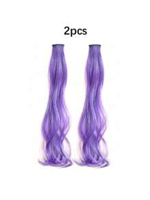 2pcs Kid's Elegant Long Curl Wigs, Dyed Color Clip-In Synthetic Hair Extensions, Complete Wig For Girls, Suitable For All Hairstyles, Perfect For Daily Use And Parties