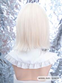 1 Piece Synthetic Heat-Resistant,Short Straight Wig Hair Ends Slightly Warped With Bangs In White Gold Wigs With Bangs, 12 Inches Long, Made From Fiber, Stylish Wigs, Natural And Realistic Wig(Excluding Accessories)