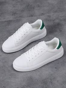 Men's Fashion Casual Slip-On Loafers, Korean Style, White Leather Sneakers, Suitable For Students And Plus Size