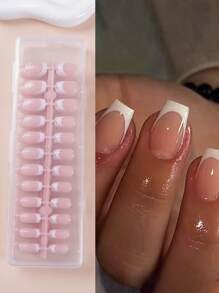 120 Móng tay giả vuông ngắn Xxs màu hồng nude và trắng, phủ gel mềm, che phủ hoàn toàn, dùng cho móng tay nhỏ, trung bình, dùng để ấn móng, dụng cụ làm móng - Hồng - Xem 7