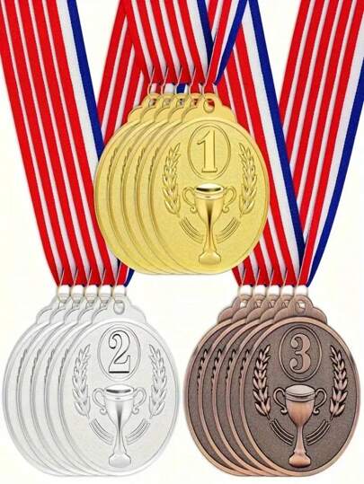 3 枚奖牌，金牌、银牌、铜牌、一等奖、二等奖、三等奖，适用于体育、复活节庆祝活动、体操比赛、体育比赛、才艺表演、拼字比赛、生日派对，非常适合派对、游戏、体育赛事和服装表演