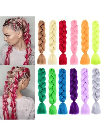 1 pieza de 24 pulgadas, 100g/pieza, extensiones de cabello trenzado XXL, disponibles en marrón, rosa, dorado, morado, azul, verde, rojo, gris, adecuadas para uso diario de mujeres, festivales, fiestas, Navidad, festivales de música, carnavales, Año Nuevo, pueden ser regalos. Textura YAKI.