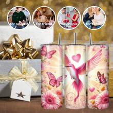 1 Pc Highly Attractive Appearance, Pink Hummingbird Heart Print, 20oz Straight Cup, Stainless Steel Insulated Coffee Cup, Double-Sided Design, Double-Layer Insulation, Hot And Cold Safety, Exclusive Gift For Family And Friends, Suitable For Working From Home, Office Leisure, Camping Trips