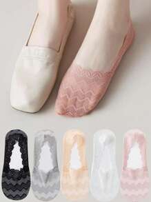 1/5 Pairs Women Socks Girl Lady Spring Summer Thin Lace Non-Slip Do Not Fall Off Sweat-Absorbing Traceless Breathable Invisible Socks - Multicolor - View 2
