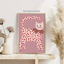 1 Pieza - Impresión en lienzo de ilustración minimalista moderna de un gato, con lunares rojos, adecuada para la decoración primaveral del hogar, sin marco, para decoración de sala de estar y dormitorio