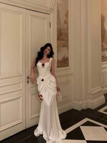 Fashion Elegant Sexy Sweetheart Floral 3D Cut Waist Cocktail Dress, Party Dress, Wedding Guest Dress, Formal Dress, Evening Dress,Gown