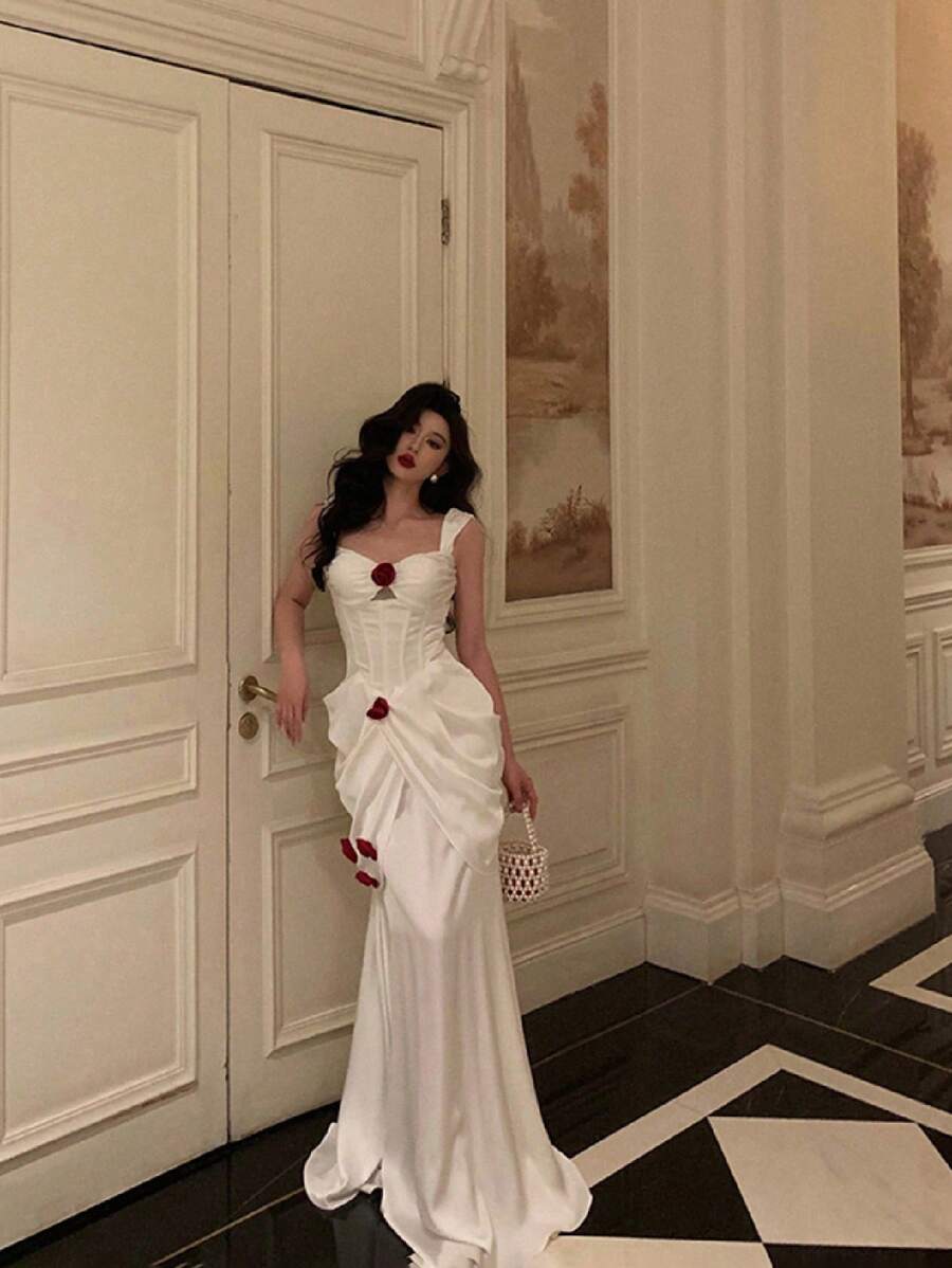 Fashion Elegant Sexy Sweetheart Floral 3D Cut Waist Cocktail Dress, Party Dress, Wedding Guest Dress, Formal Dress, Evening Dress,Gown