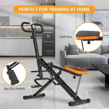 Rower-Ride Exercise Trainer With Adjustable Resistance Bands And LCD Monitor Foldable 265 Lbs Capacity Full-Body Workout For Squats Legs Back Abs Black - Black-Orange1 - View 7