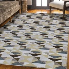 Geometric Living Room Bedroom Rug Kit 1M X 1.35M + 04 Cushion Covers Complete Set - ABSTRACT BROWN - View 2